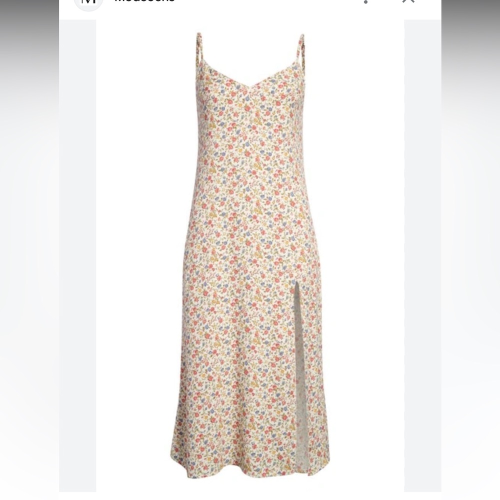 Reformation Crimini Floral Midi Slip Dress in Cream with Pink & Blue Flowers